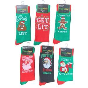 Men's Novelty Christmas Socks Tipsy Elves 6 Pairs Naughty Festive Holiday Gifts